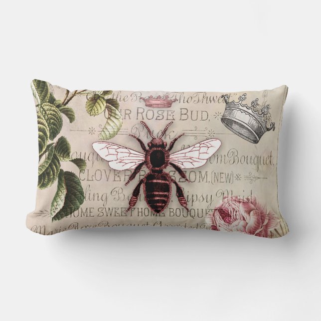 Queen Bee French Perfume Rose Bud Lumbar Cushion (Front)