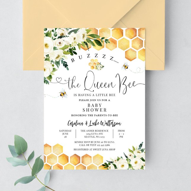 Queen Bee Gender Neutral Mama To Bee Baby Shower Invitation (Creator Uploaded)