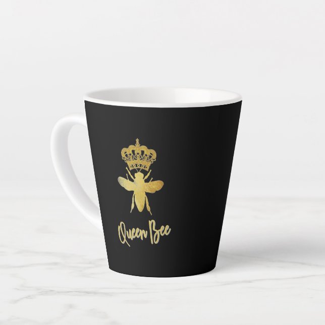 QUEEN BEE Gold Black Latte Mug (Left Angle)