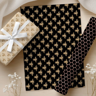 Queen Bee Gold & Black Wrapping Paper Sheets