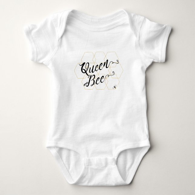 "Queen Bee" Gold Hexies & Bee Baby Bodysuit (Front)