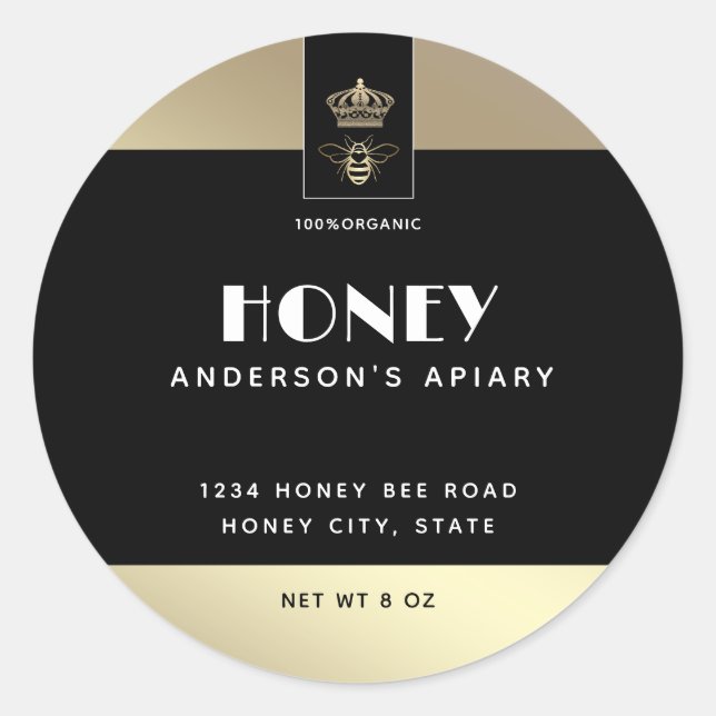 Queen bee gold minimalist honey classic round sticker (Front)
