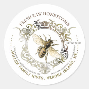 Queen Bee Gold Ornate Frame Fresh Raw Honeycomb Classic Round Sticker