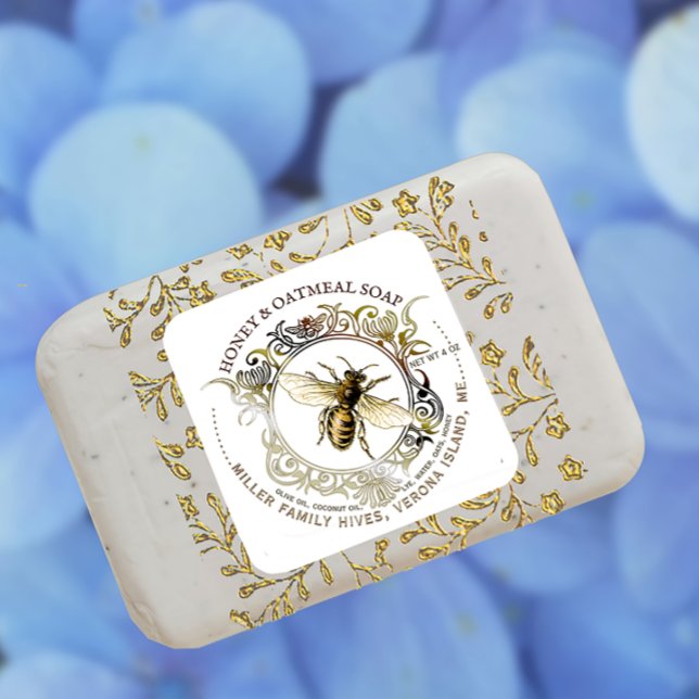 Queen Bee Gold Ornate Frame Honey Soap Label (Creator Uploaded)