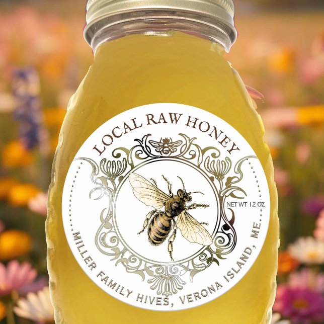 Queen Bee Gold Ornate Frame Raw Honey  Classic Round Sticker (Creator Uploaded)