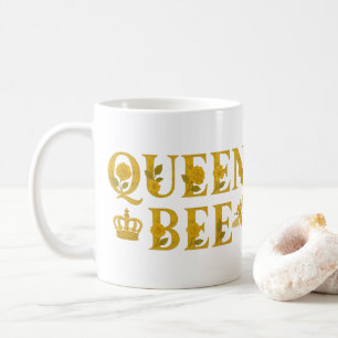 Queen Bee Gold Royal Crown Floral Honey Bee Coffee Mug