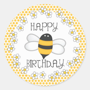 Queen Bee Happy Birthday Party Favour Classic Round Sticker