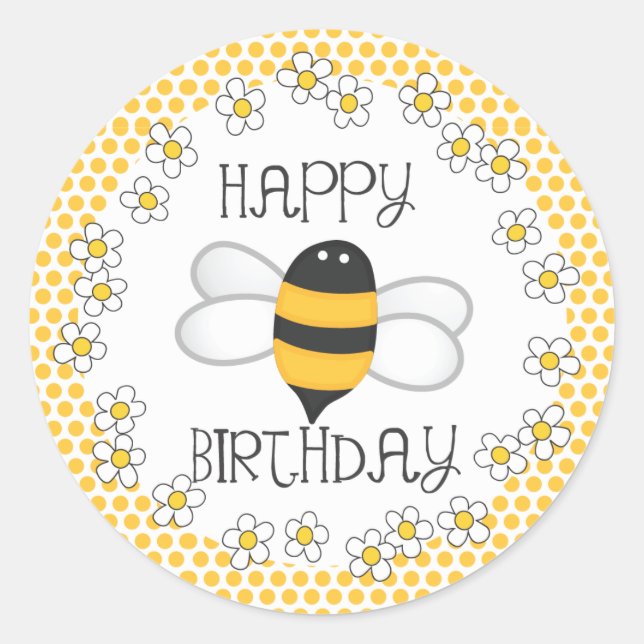 Queen Bee Happy Birthday Party Favour Classic Round Sticker (Front)