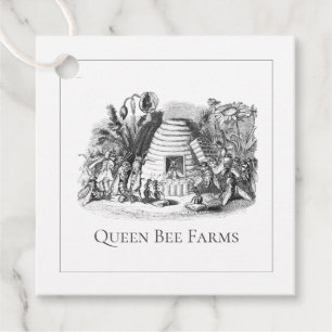 Queen Bee Hive Among Flowers Apiary Or Bee Product Favour Tags