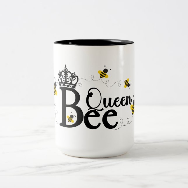 Queen Bee, Honey Bee, Bumble Bee, Gift for Her Two-Tone Coffee Mug (Center)