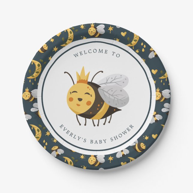 Queen Bee Honey Bee Cute Baby Shower Paper Plate (Front)