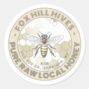 Queen Bee Honey Honeycomb on White Label
