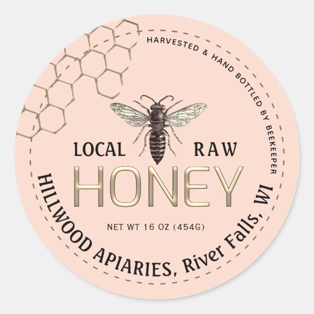 Queen Bee Honey Jar Label Local Raw Hand Bottled  (Front)