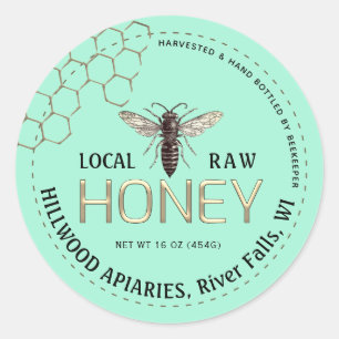 Queen Bee Honey Jar Label Local Raw Hand Bottled