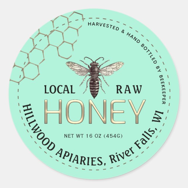 Queen Bee Honey Jar Label Local Raw Hand Bottled  (Front)