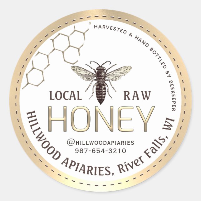 Queen Bee Honey Jar Label Local Raw Hand Bottled  (Front)