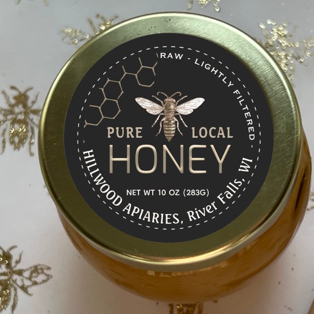 Queen Bee Honey Jar Label Raw Local Honey Black (Creator Uploaded)