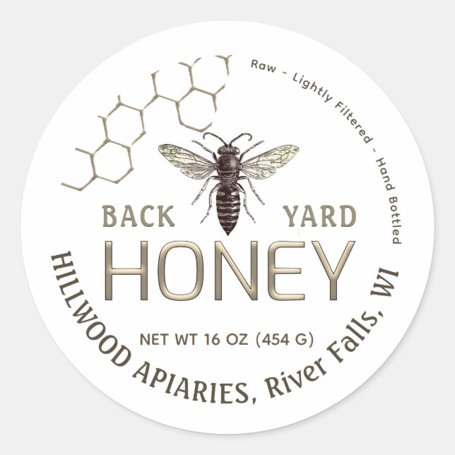 Queen Bee Honey Jar Label Raw Local Honeycomb (Front)