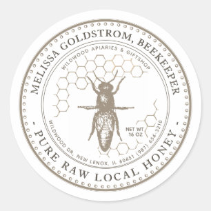 Queen Bee Honey Label with honeycomb taupe
