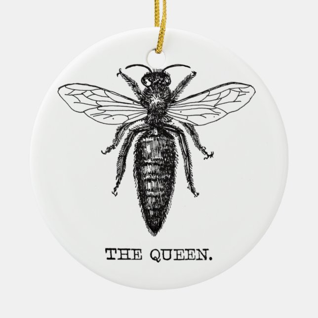 Queen Bee Illustration Classic Drawing Ceramic Tree Decoration (Front)
