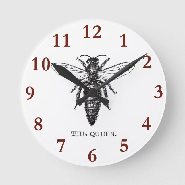Queen Bee Illustration Classic Drawing Round Clock (Front)