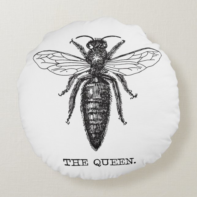Queen Bee Illustration Classic Drawing Round Cushion (Back)