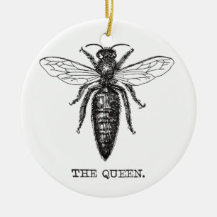 Queen Bee Illustration Vintage Ceramic Tree Decoration