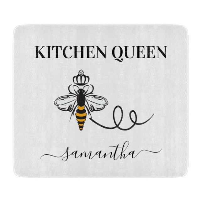Queen bee kitchen cook name cutting board (Front)