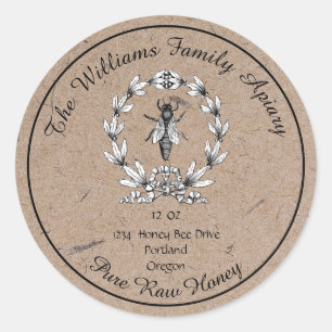 Queen Bee Kraft Paper Honey Apiary   Raw Honey Classic Round Sticker