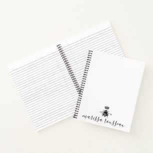 Queen Bee Logo Crown Handwritten Script Name Notebook