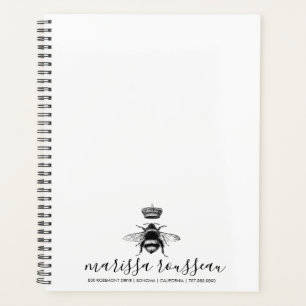 Queen Bee Logo Crown Handwritten Script Name Planner