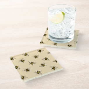 Queen Bee Pattern Glass Coaster