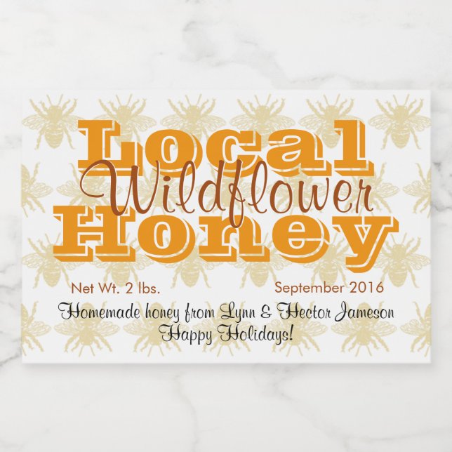 Queen Bee Pattern Personalised Honey Jar Food Label (Single Label)