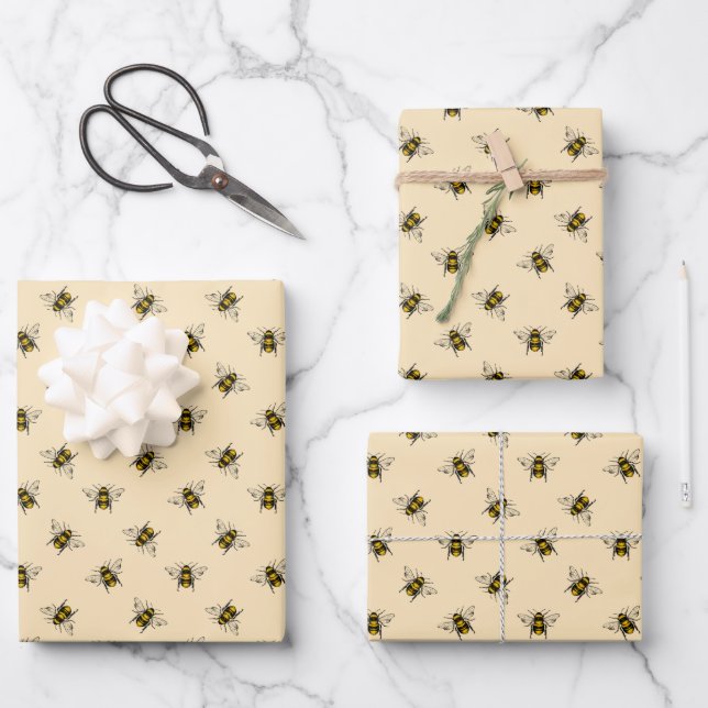 Queen Bee Pattern Wrapping Paper Sheet (Front)