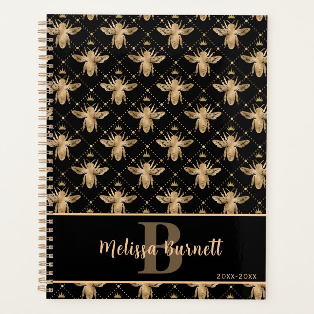 Queen Bee Personalised Black Gold Design Planner (Front)