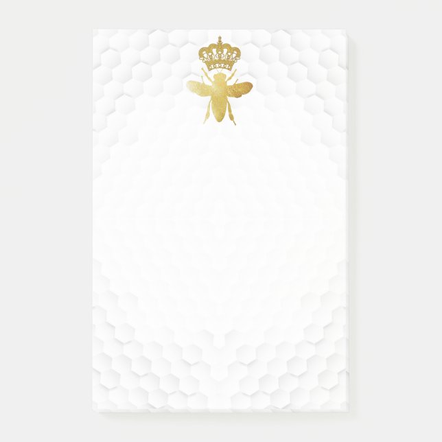 QUEEN BEE Post-It Notes - Gold Bee Crown Honeycomb (Front)