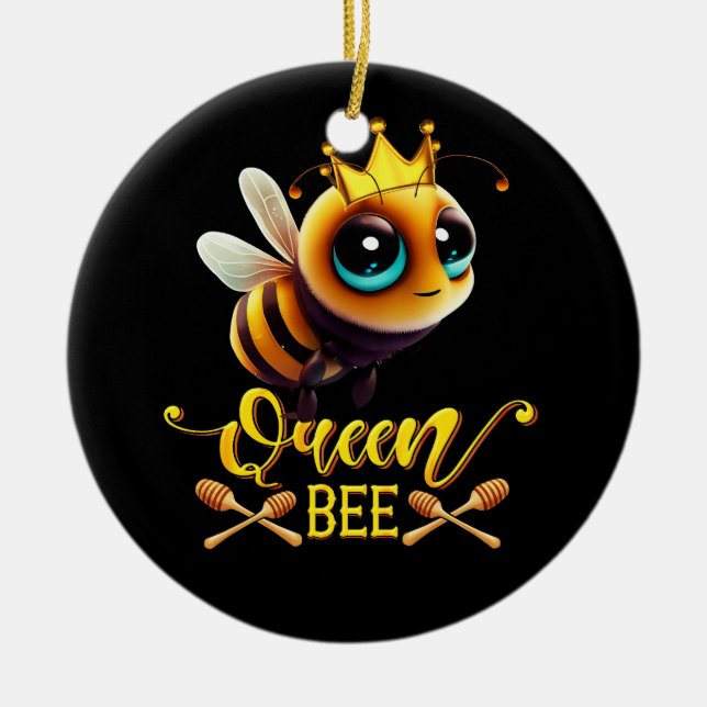 Queen Bee Royal Crown Hive Honey Beekeeping Beerke Ceramic Tree Decoration (Front)