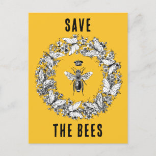 Queen Bee Save the Bees Butterfly Wreath Postcard