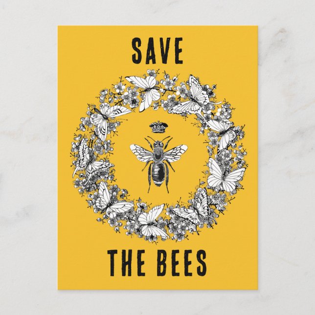Queen Bee Save the Bees Butterfly Wreath Postcard (Front)