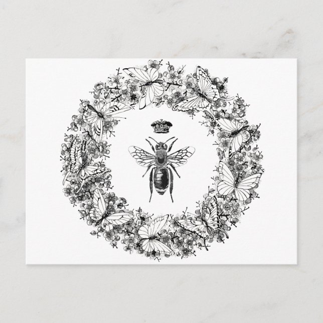 Queen Bee Save the Bees Butterfly Wreath Postcard (Front)