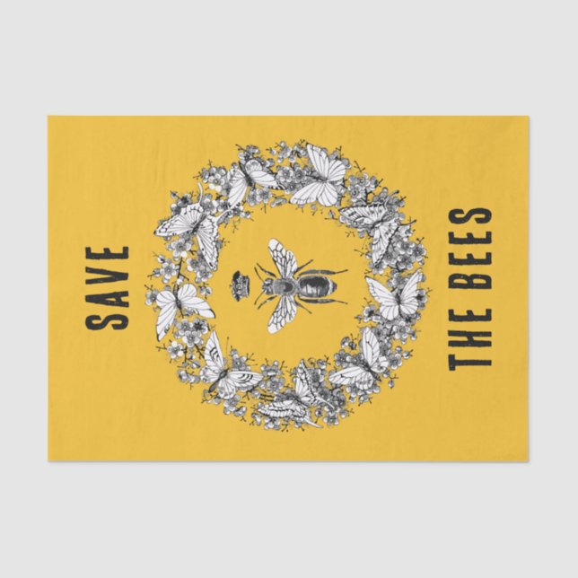 Queen Bee Save the Bees Butterfly Wreath Yellow Tissue Paper (Front)