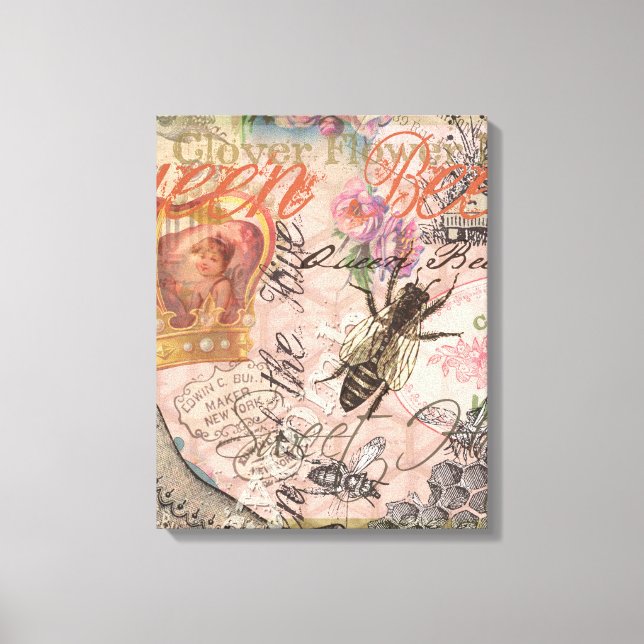 Queen Bee Vintage Beautiful Collage Canvas Print (Front)