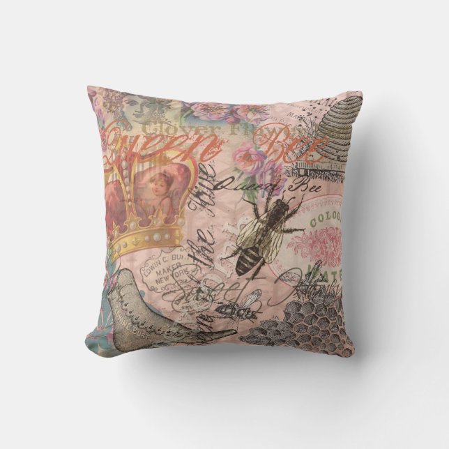 Queen Bee Vintage Beautiful Collage Cushion (Front)