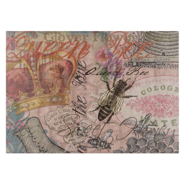 Queen Bee Vintage Beautiful Collage Cutting Board (Front)