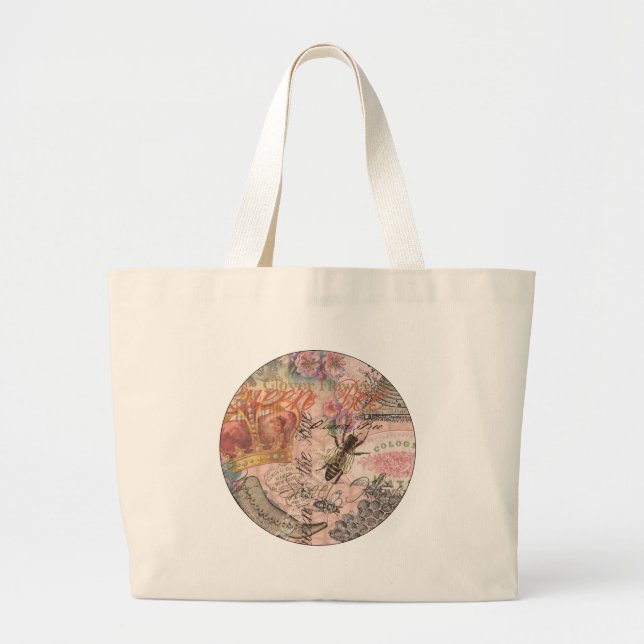 Queen Bee Vintage Beautiful Collage Large Tote Bag (Front)