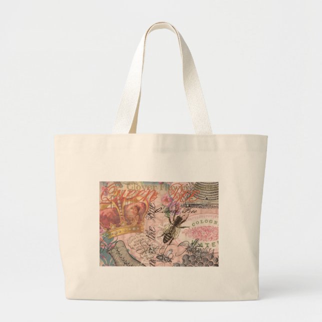 Queen Bee Vintage Beautiful Collage Large Tote Bag (Front)