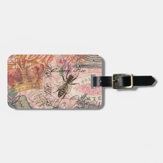 Queen Bee Vintage Beautiful Collage Luggage Tag (Front Horizontal)