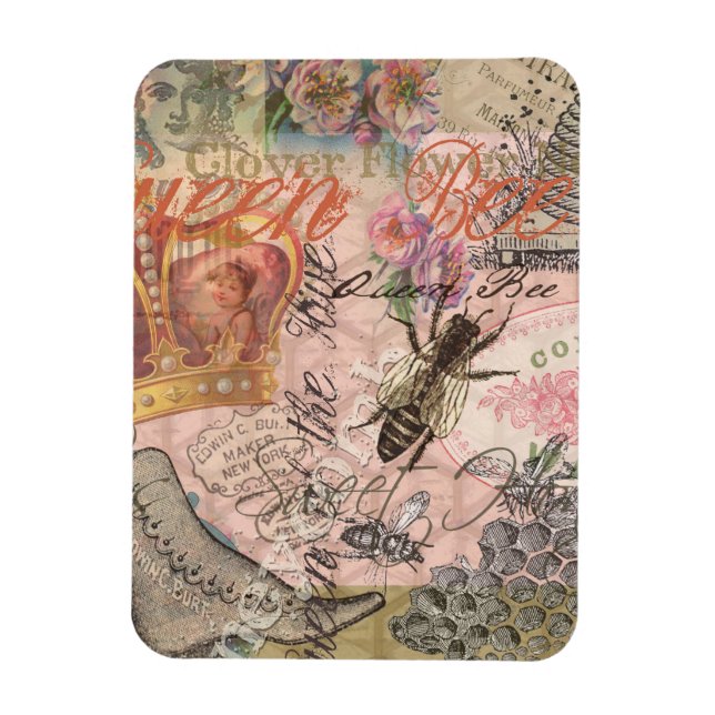 Queen Bee Vintage Beautiful Collage Magnet (Vertical)
