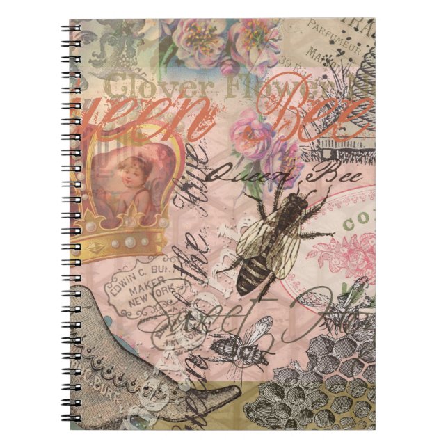 Queen Bee Vintage Beautiful Collage Notebook (Front)