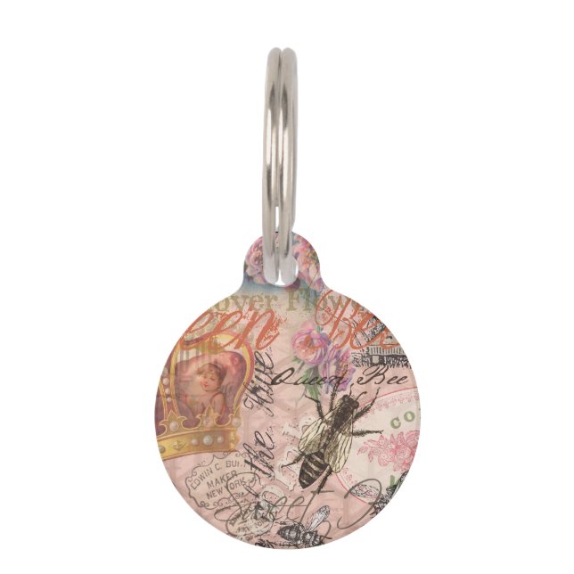 Queen Bee Vintage Beautiful Collage Pet Tag (Front)